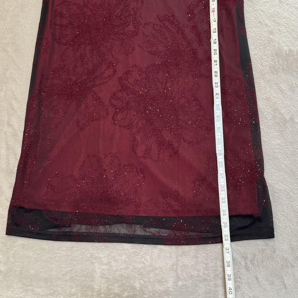 Y2K 90s Lisa Jo Dress Women 12 Red Black Mesh Glitter Sheer Whimsigoth Vamp READ - Picture 9 of 10